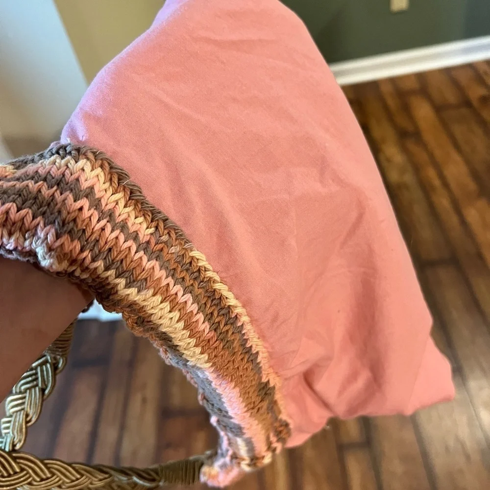 Womens Knit Pink Shoulder Purse Gold Chunky Straps Boho Chic